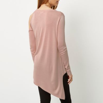 Blush pink asymmetric one shoulder top